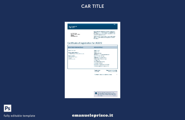 modello di certificato di immatricolazione del veicolo neozelandese in stile ver